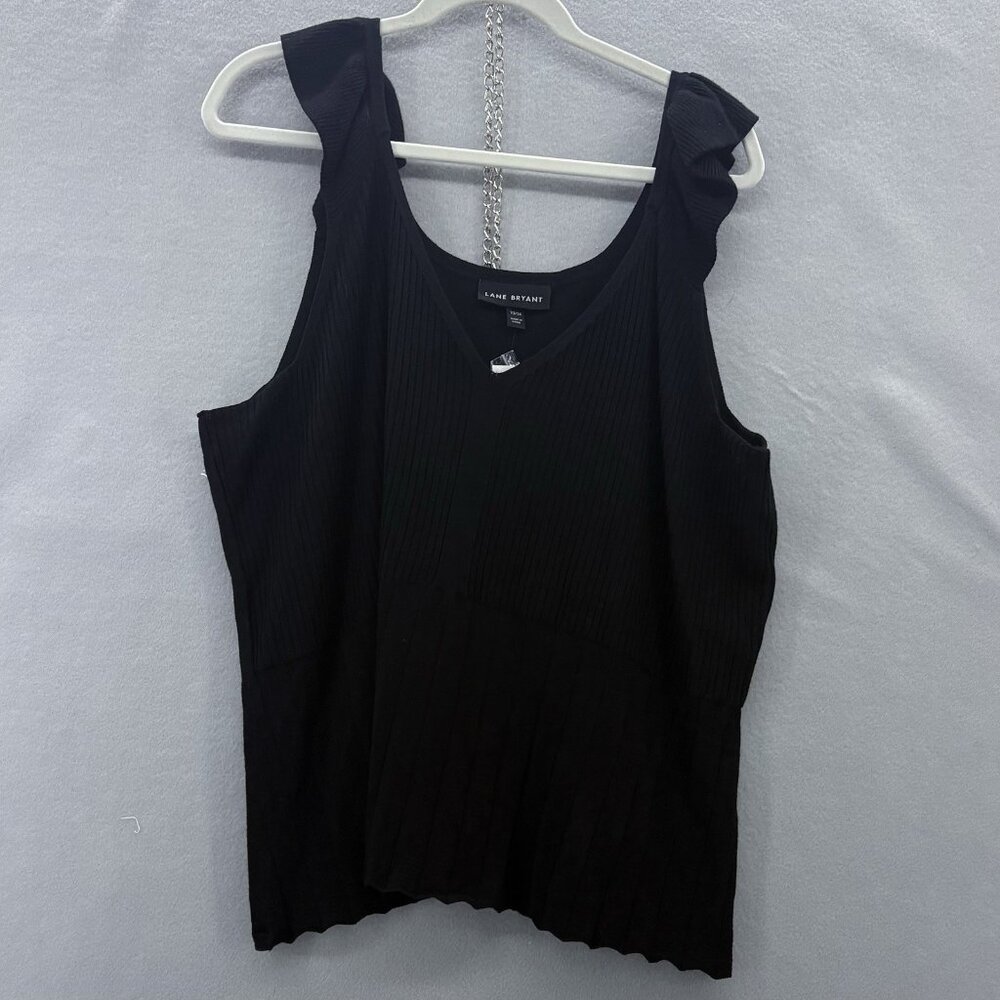 Lane Bryant Black Sweater Tank Top SZ 22/24 Ruffle Straps NWT Bohemian, Feminine